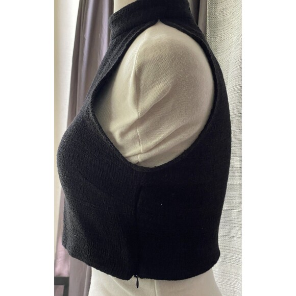 Zara Solid Black Tweed Mock Neck Sleeveless Crop Top Size Small- Neck & Side Zip - Picture 2 of 5